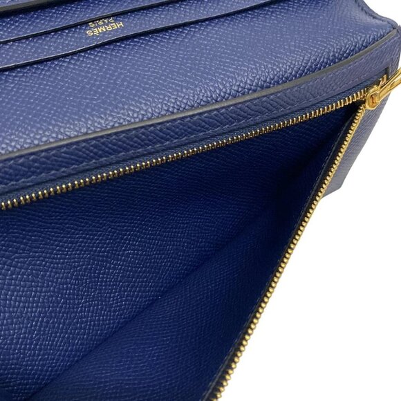 Auth HERMES Bearn Souffle Verso - Black Blue Navy Veau Epsom W Long Wallet - Picture 4 of 12